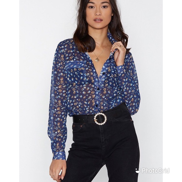 NEW** Nasty Gal Leopard Floral Shirr Navy - Picture 1 of 7